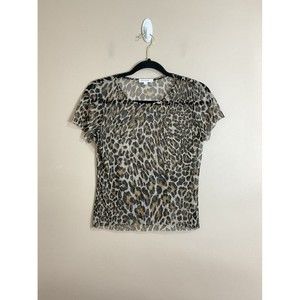 Womens Sheer Animal Print Shirt Size Small Tan Black Party Festival Club Stretch